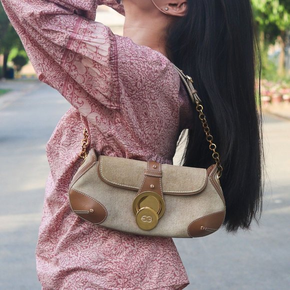 Escada Women Handbag Small Purse Bag Canvas/Leather Bag Handmade in Italy Authen - Picture 2 of 13